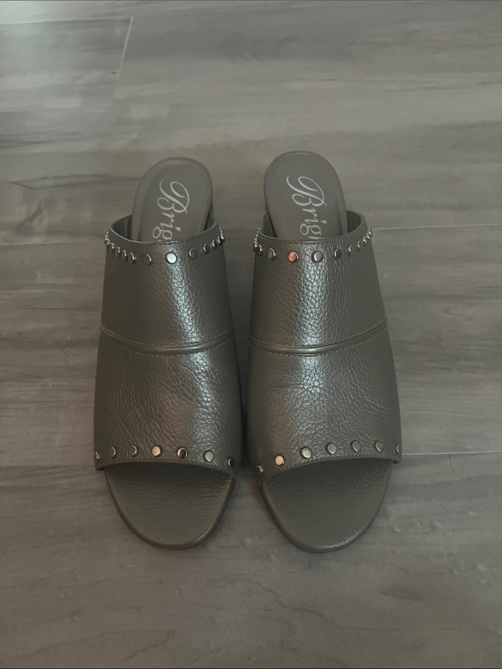 Brighton Gray Studded Open-Toe Mules
